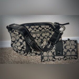 Coach Signature Canvas Black Hobo Bag Black